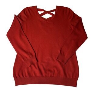 Terracotta V Neck Sweater Criss Cross Back‎ Long Sleeve Pullover Knit Top